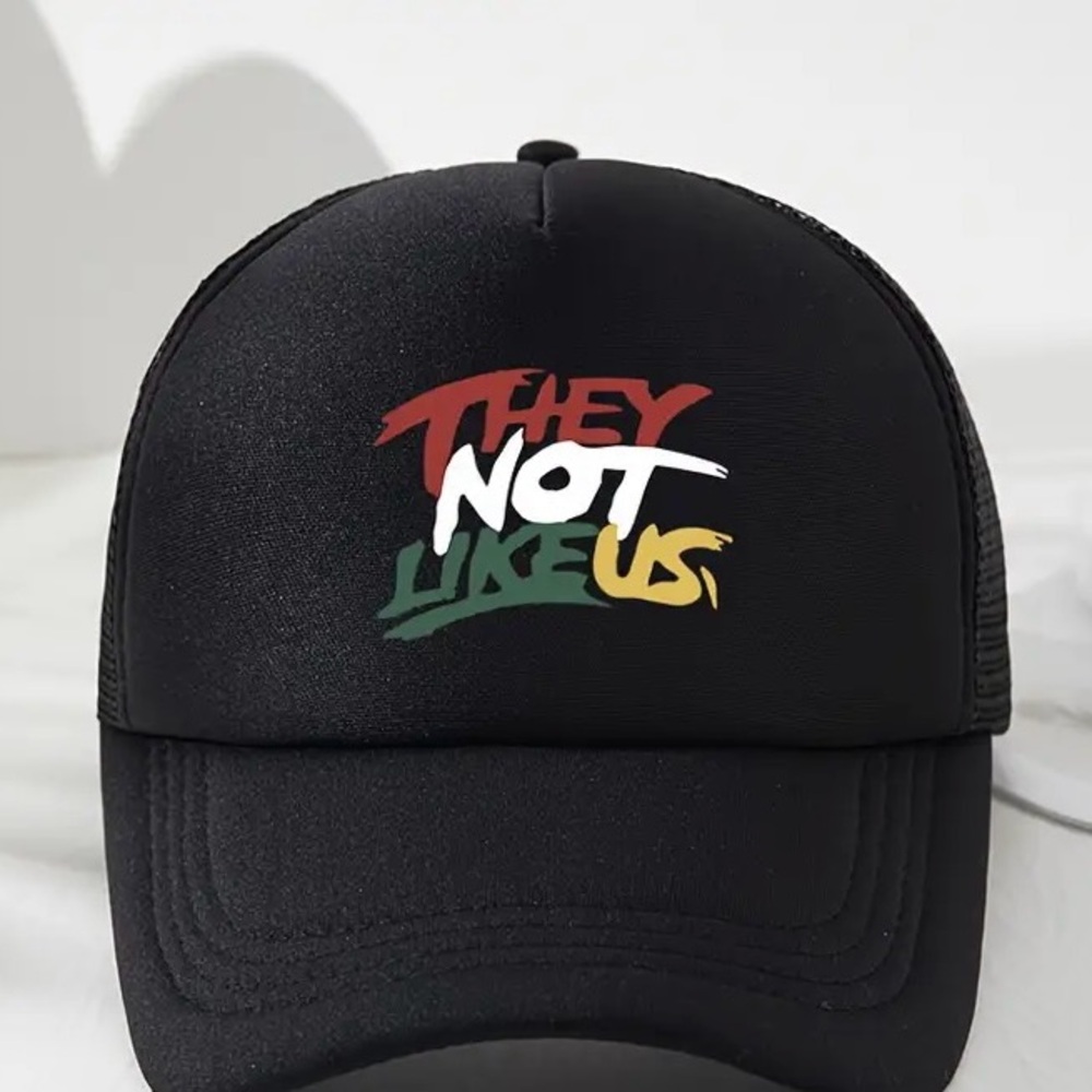 They not like us Black Cap with Multicolor Text
